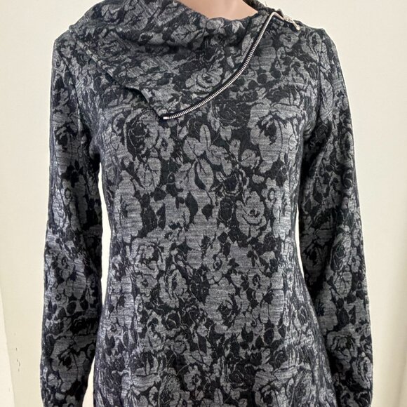 SNO SKINS Zip Neck Turtleneck Sweater Black Gray Jacquard Knit Size Small - Picture 2 of 8